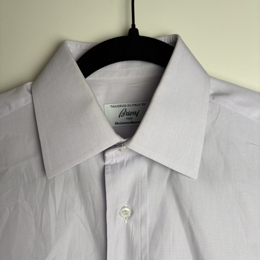 Brioni Dress Shirt Mens Large 15.5 Lilac Button Up Made In Italy Neiman Marcus